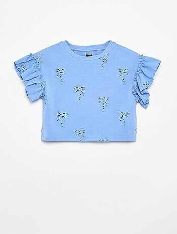 T-shirt crop con ricamo sangallo
