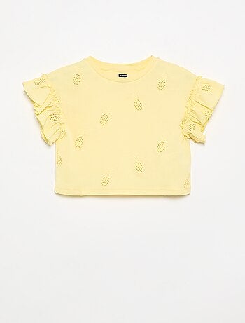 T-shirt crop con ricamo sangallo