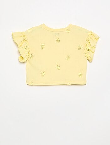 T-shirt crop con ricamo sangallo