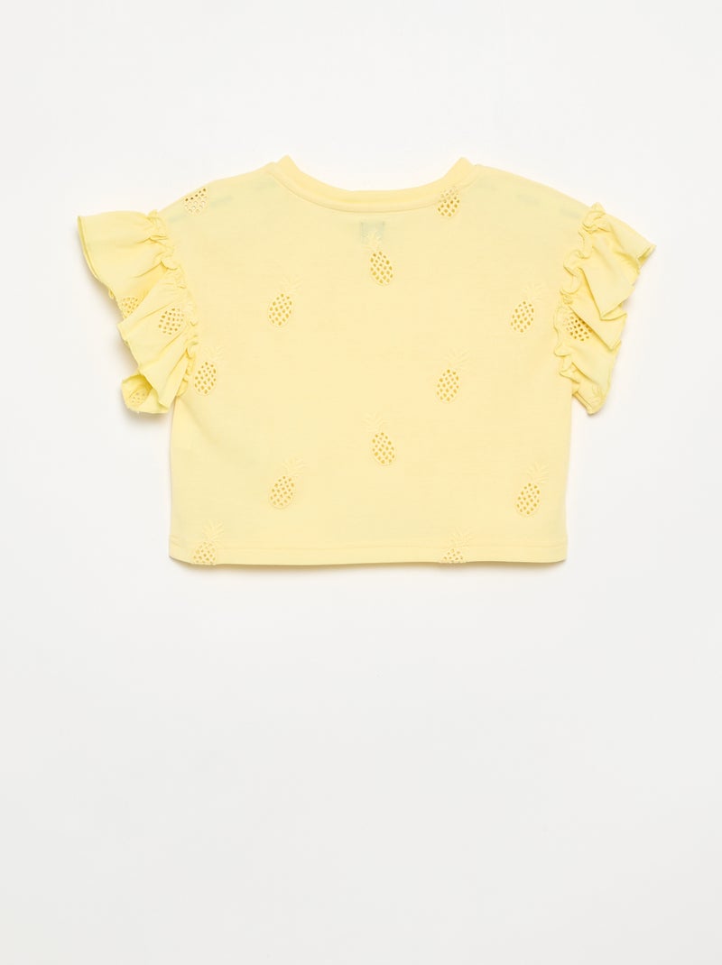 T-shirt crop con ricamo sangallo Giallo - Kiabi