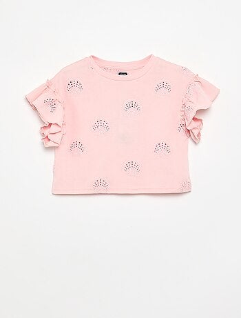 T-shirt crop con ricamo sangallo