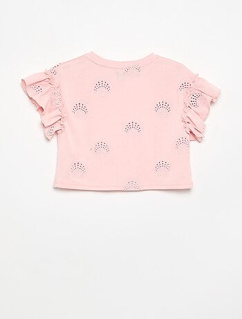 T-shirt crop con ricamo sangallo