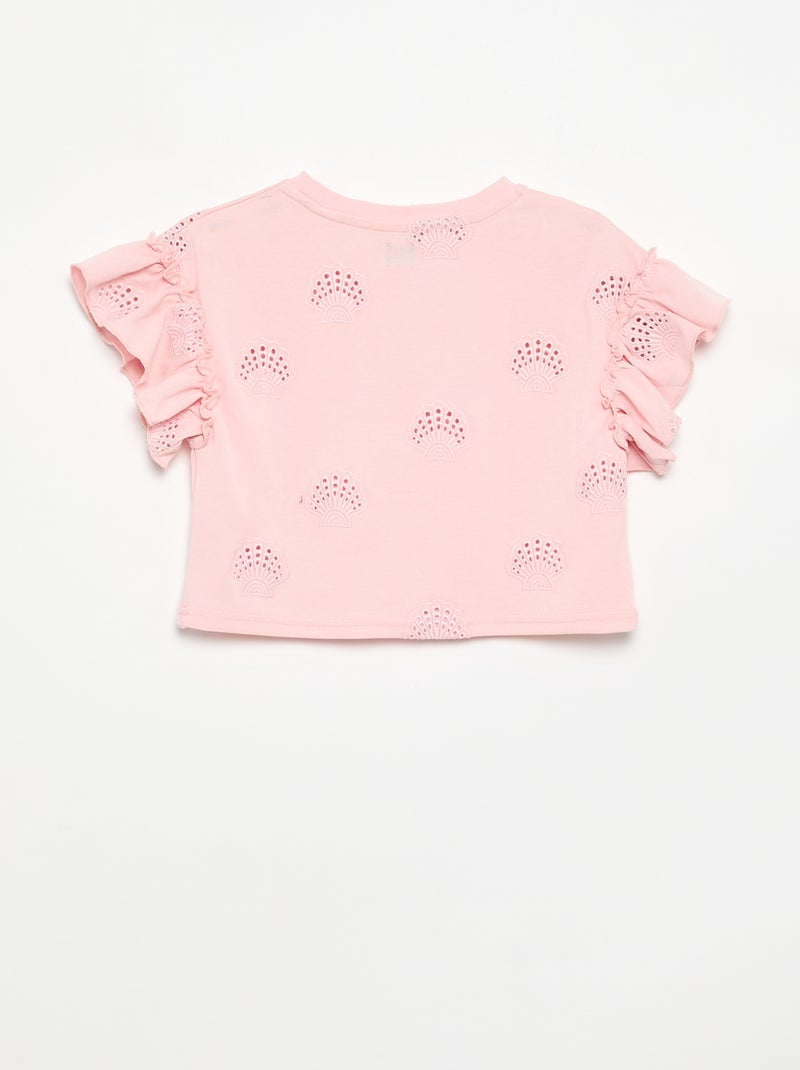 T-shirt crop con ricamo sangallo Rosa - Kiabi