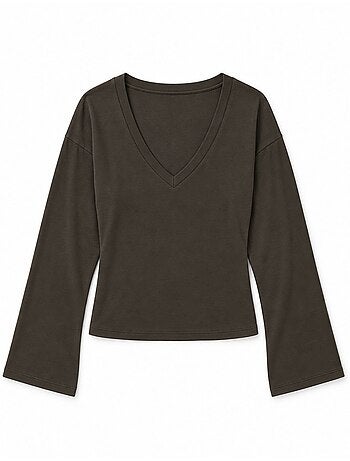 T-shirt crop con scollo a v, vestibilità slim busem