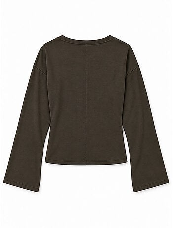 T-shirt crop con scollo a v, vestibilità slim busem