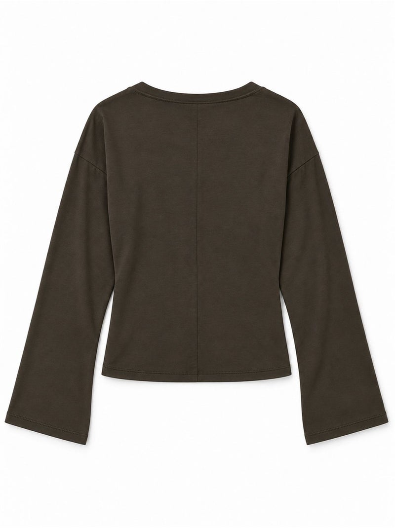 T-shirt crop con scollo a v, vestibilità slim busem Marrone scuro - Kiabi