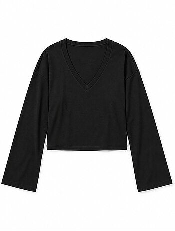 T-shirt crop con scollo a v, vestibilità slim busem