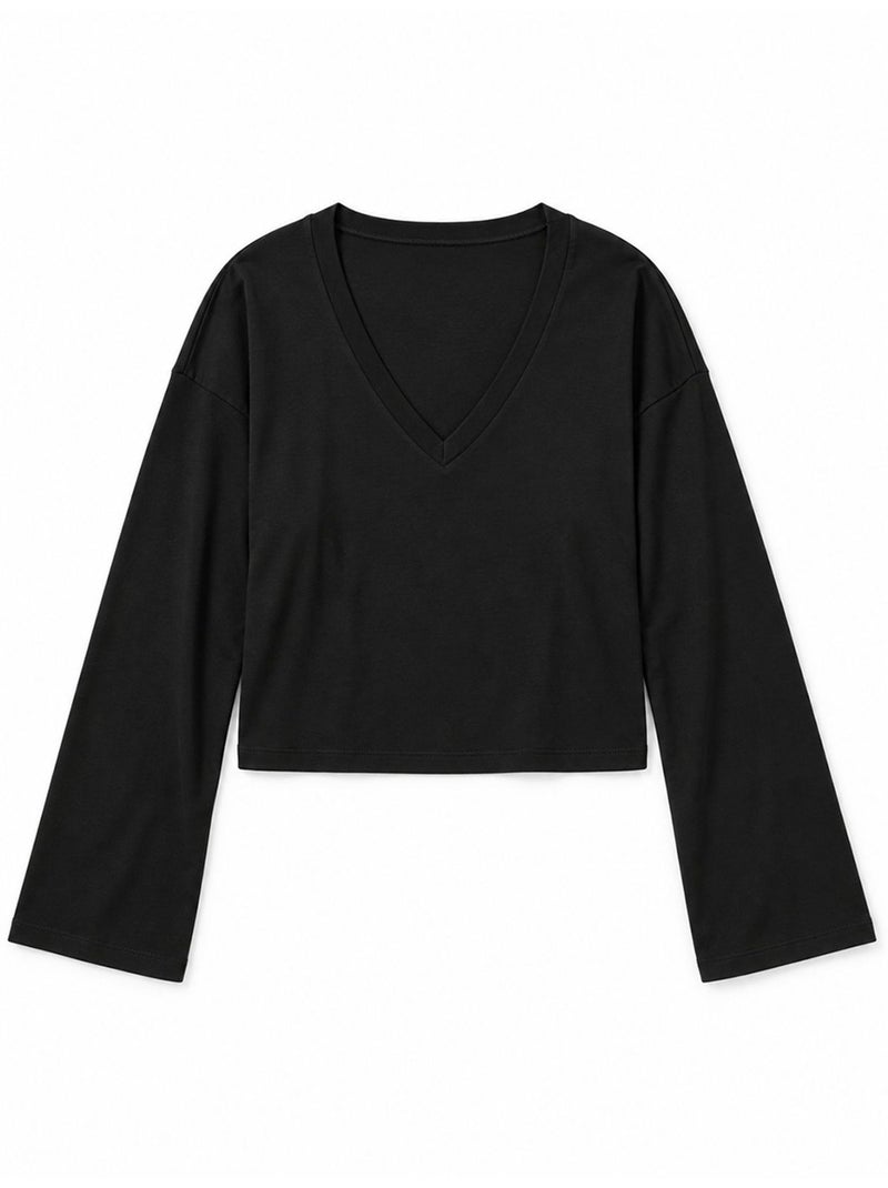 T-shirt crop con scollo a v, vestibilità slim busem Nero - Kiabi