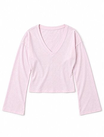 T-shirt crop con scollo a v, vestibilità slim busem