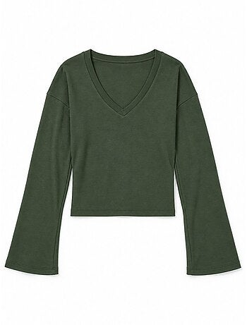T-shirt crop con scollo a v, vestibilità slim busem