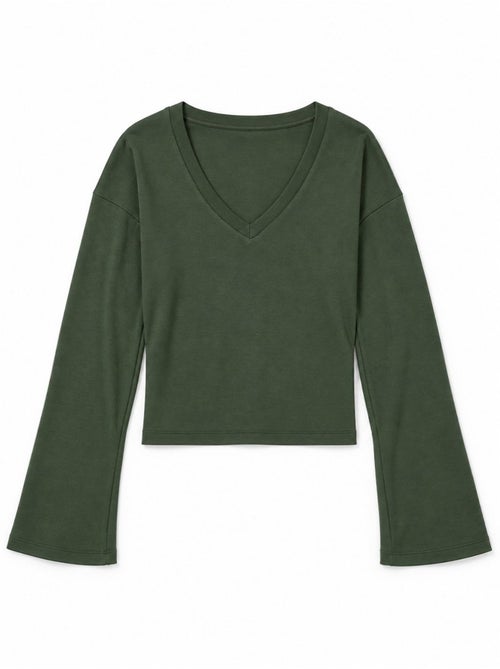 T-shirt crop con scollo a v, vestibilità slim busem - Kiabi T-shirt crop con scollo a v, vestibilità slim busem - Kiabi
