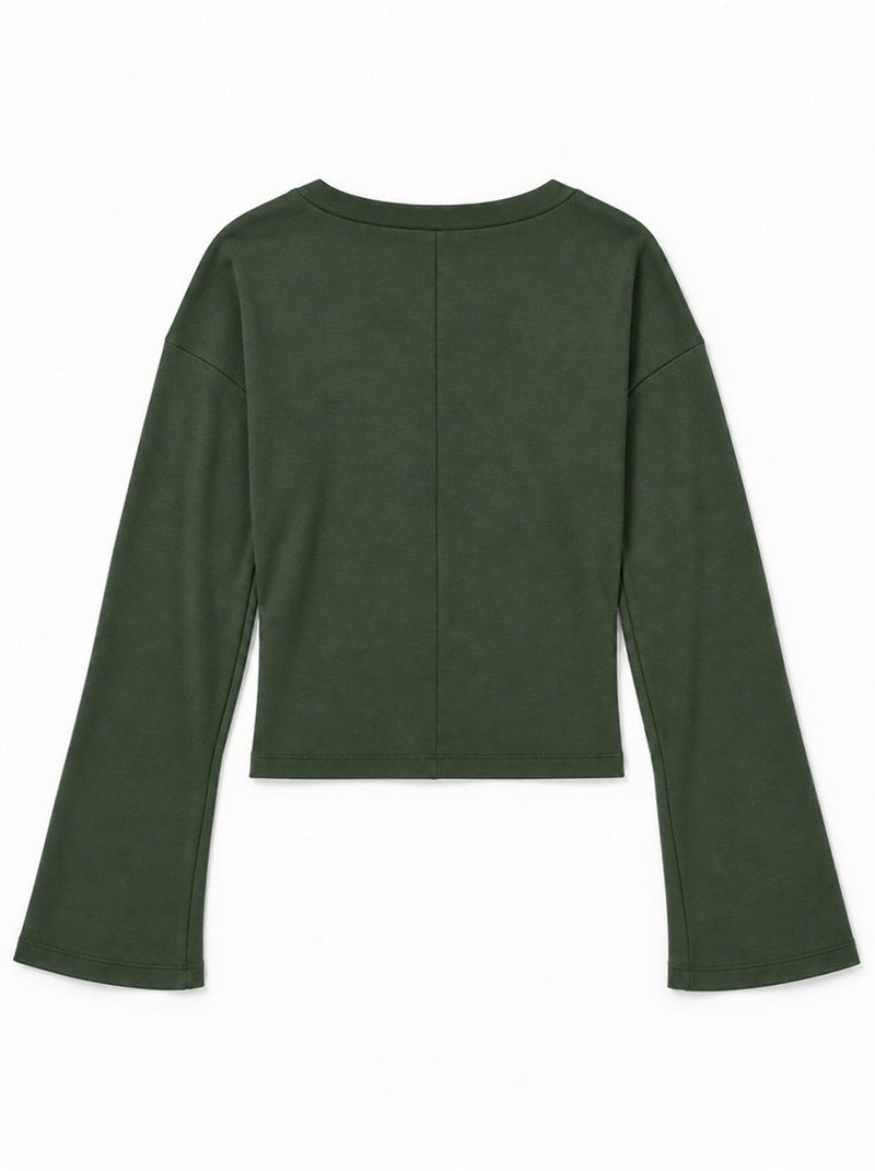 T-shirt crop con scollo a v, vestibilità slim busem Verde scuro - Kiabi