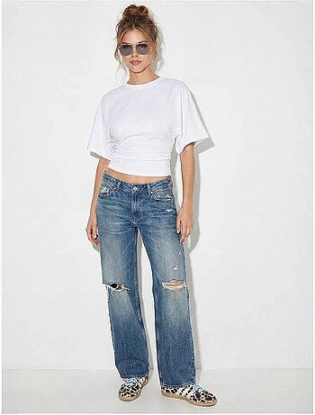 T-shirt crop da donna con girocollo lucci