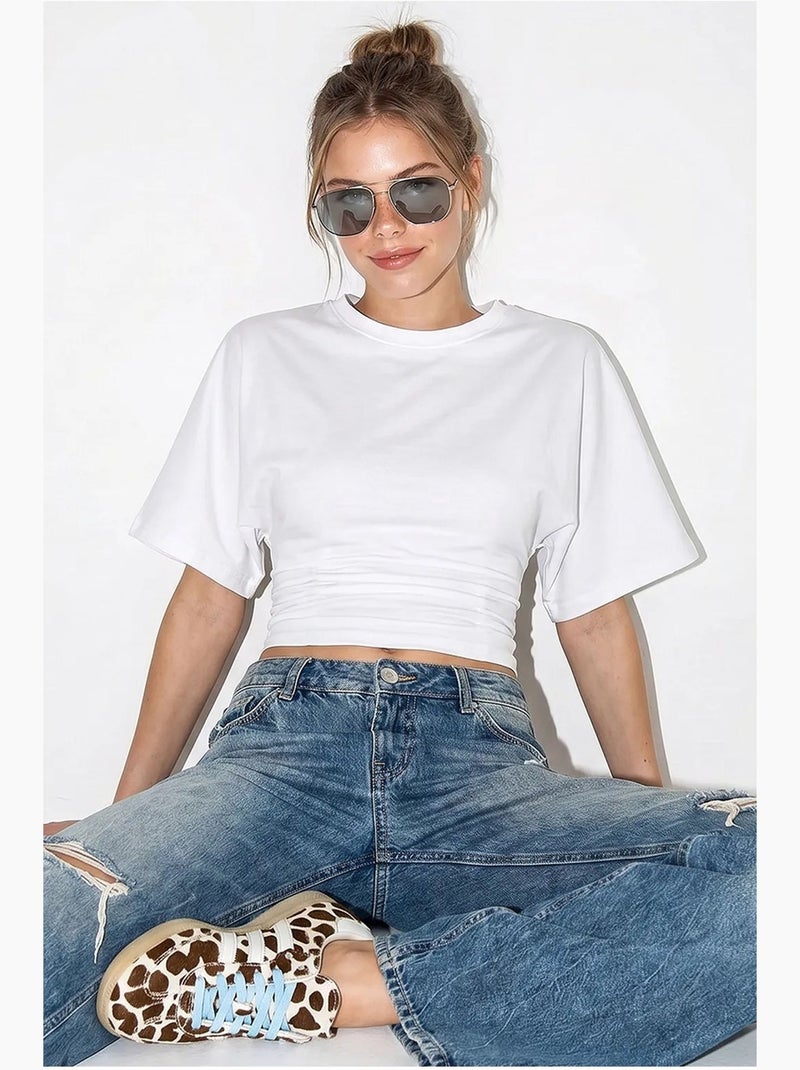 T-shirt crop da donna con girocollo lucci Bianco - Kiabi