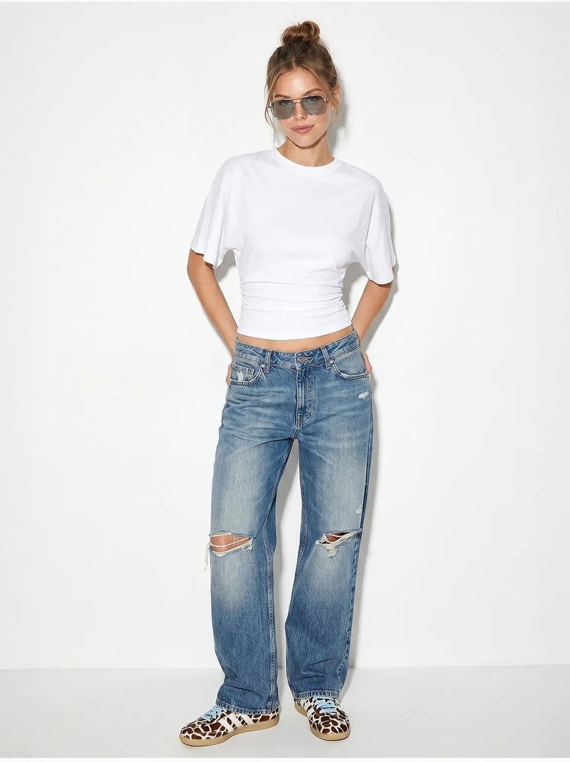 T-shirt crop da donna con girocollo lucci Bianco - Kiabi