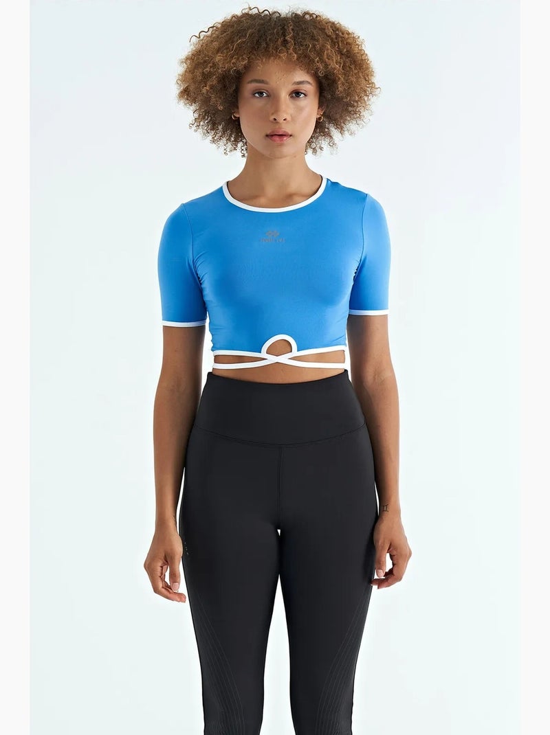 T-shirt crop elasticizzata con girocollo tommy Blu elettrico - Kiabi