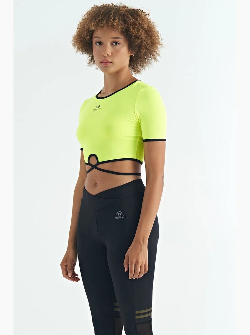 T-shirt crop elasticizzata con girocollo tommy Verde tiglio - Kiabi