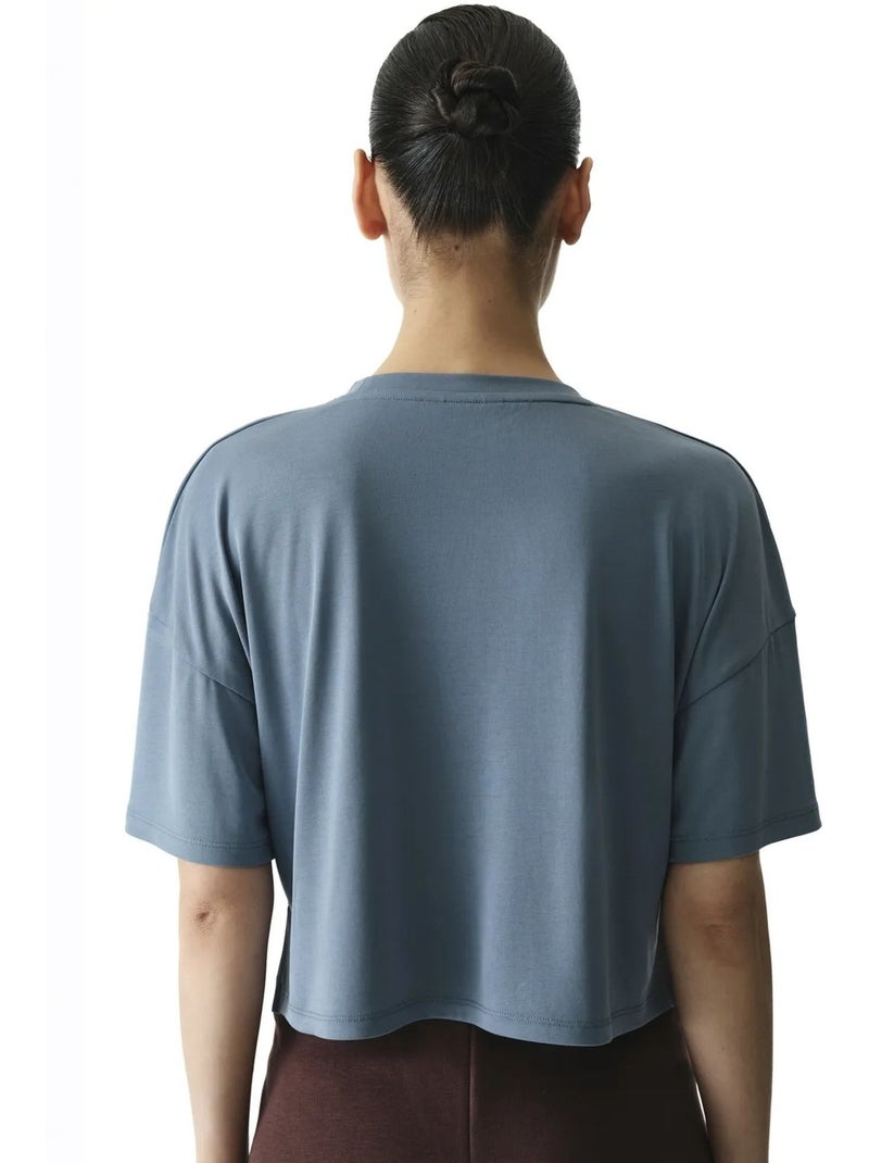 T-shirt crop in modal con spacco penti Blu - Kiabi