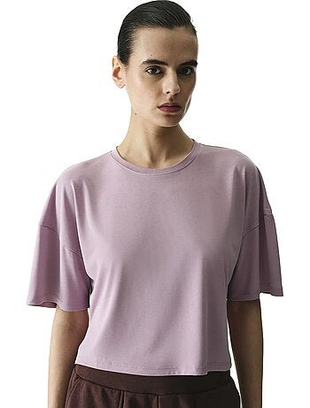 T-shirt crop in modal con spacco penti