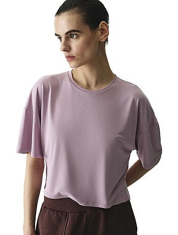 T-shirt crop in modal con spacco penti