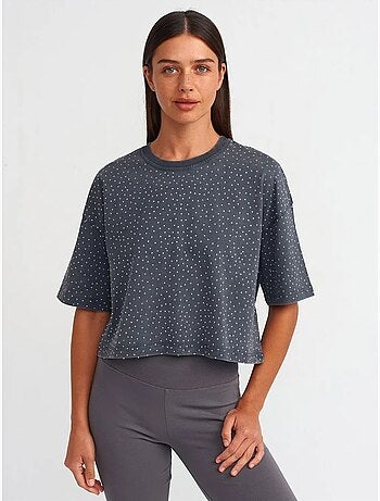 T-shirt crop oversize in cotone a pois dilvin