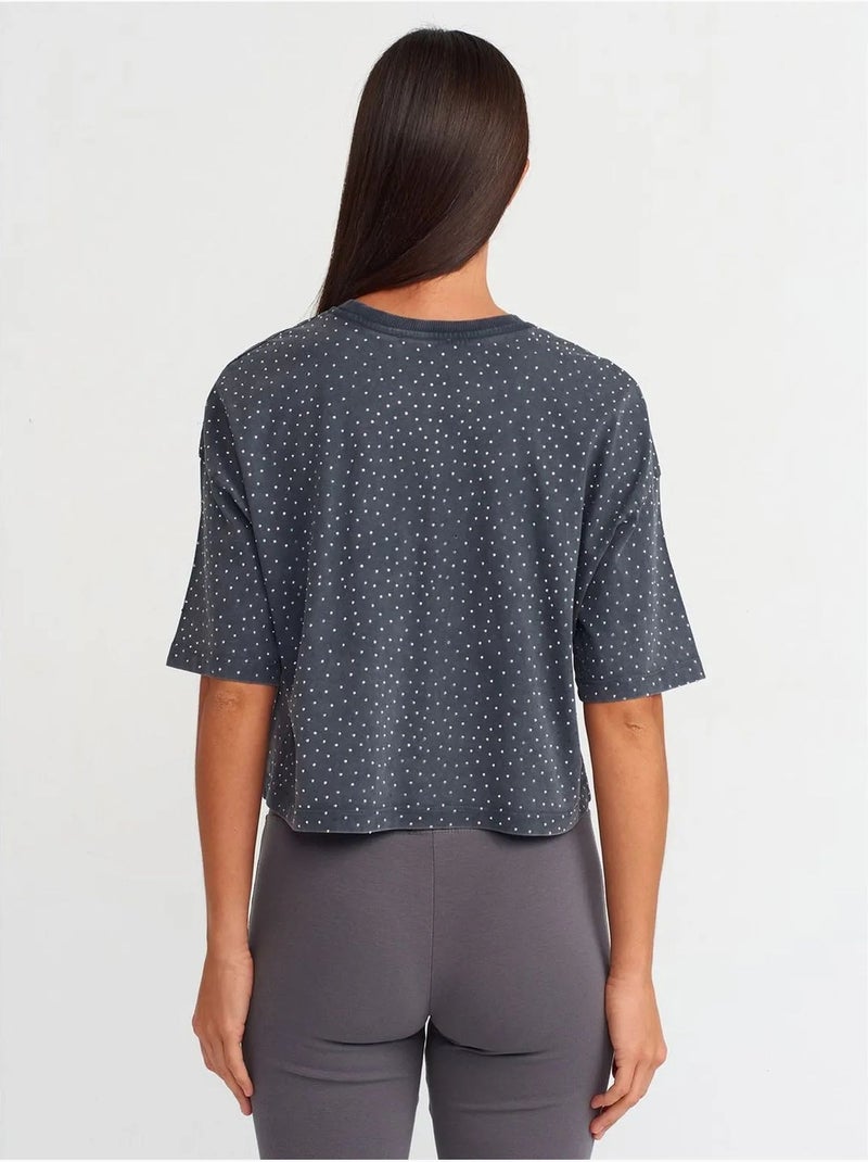 T-shirt crop oversize in cotone a pois dilvin Grigio nero - Kiabi
