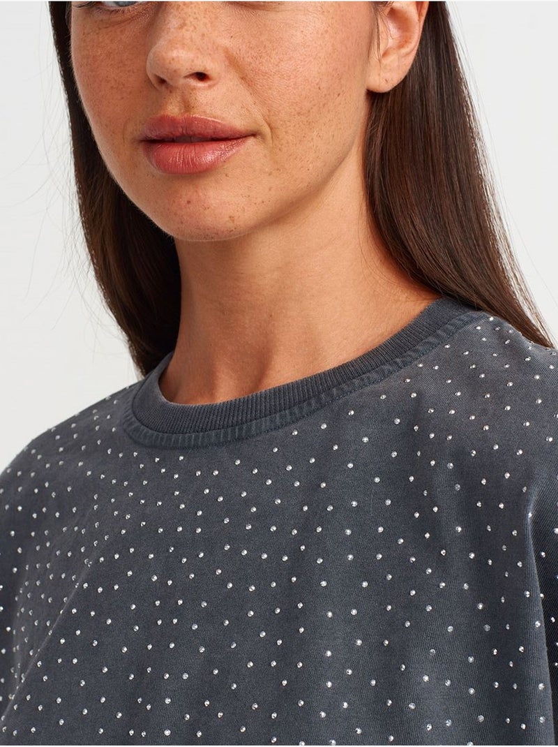 T-shirt crop oversize in cotone a pois dilvin Grigio nero - Kiabi