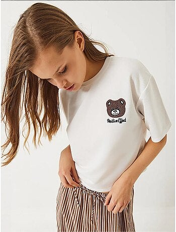T-shirt crop ricamato con girocollo lucci