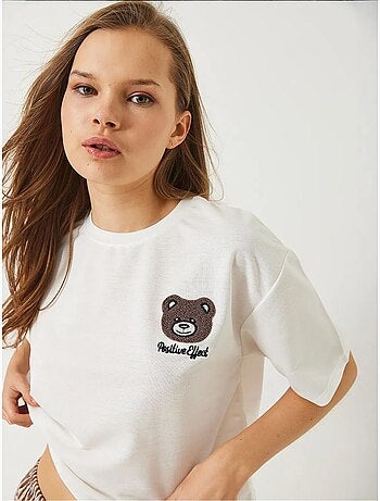T-shirt crop ricamato con girocollo lucci