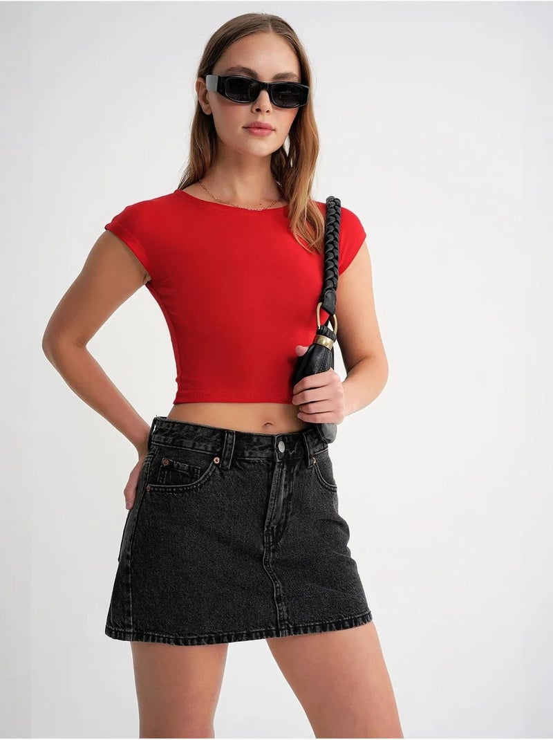 T-shirt crop slim fit mixray Rosso - Kiabi