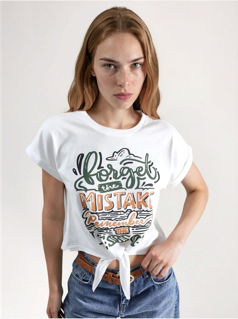 T-shirt crop stampata hiccup Bianco - Kiabi