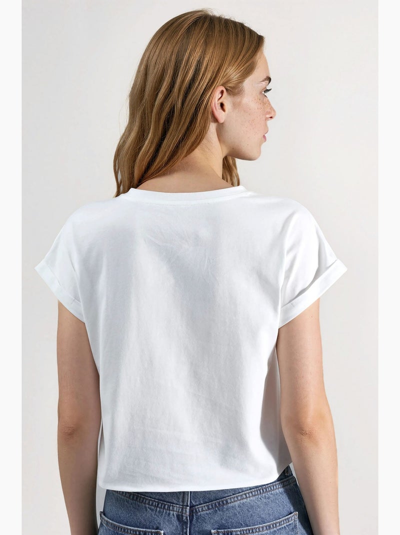 T-shirt crop stampata hiccup Bianco - Kiabi