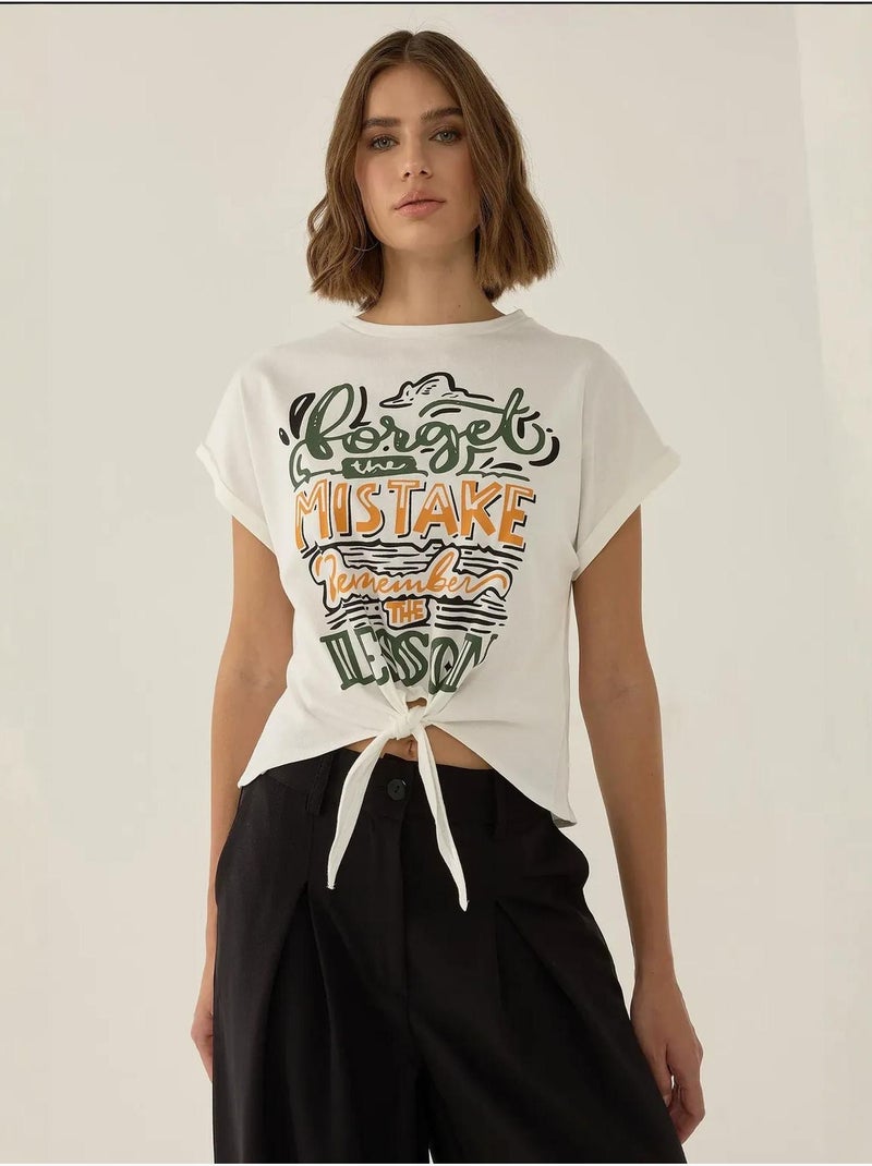 T-shirt crop stampata hiccup Bianco - Kiabi
