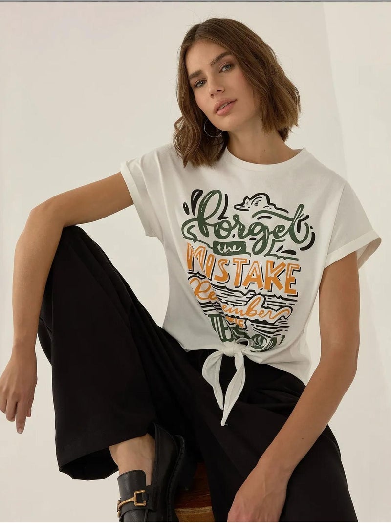 T-shirt crop stampata hiccup Bianco - Kiabi