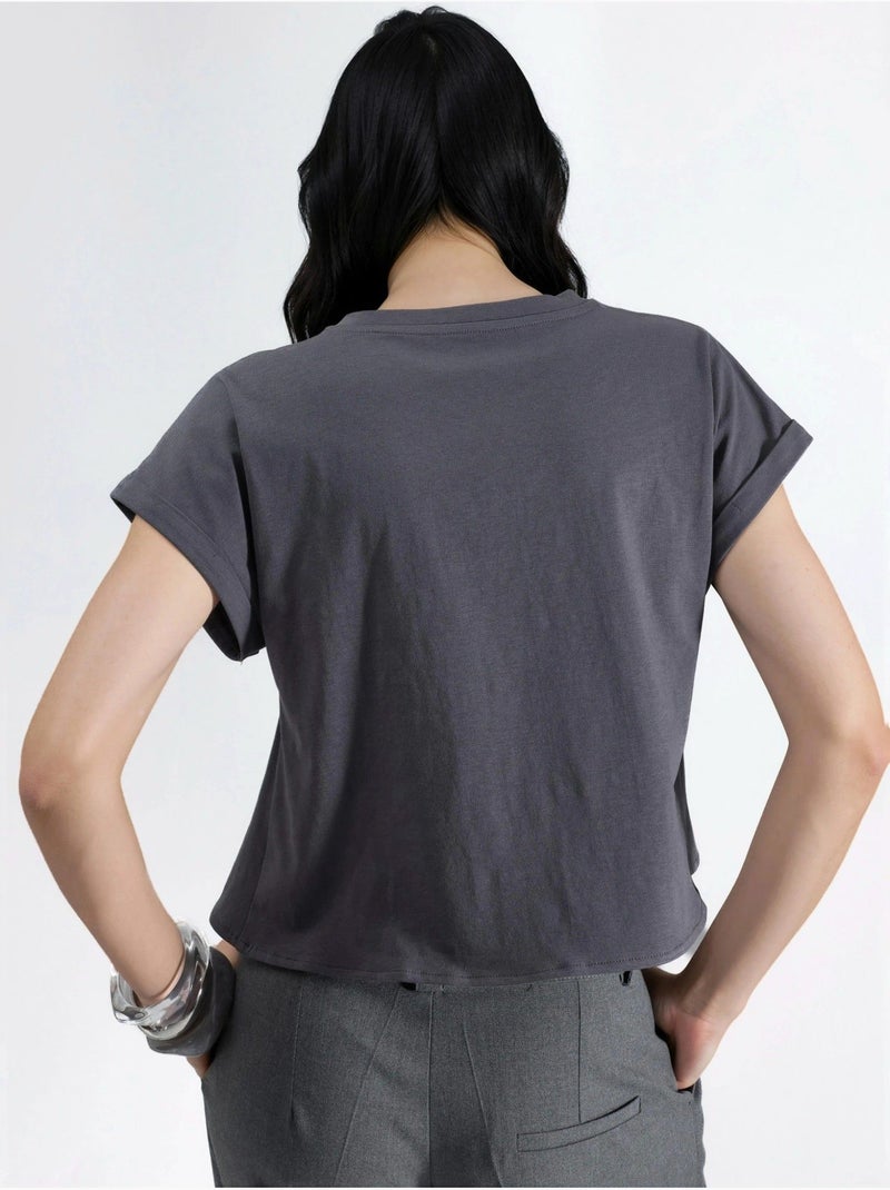 T-shirt crop stampata hiccup Grigio - Kiabi