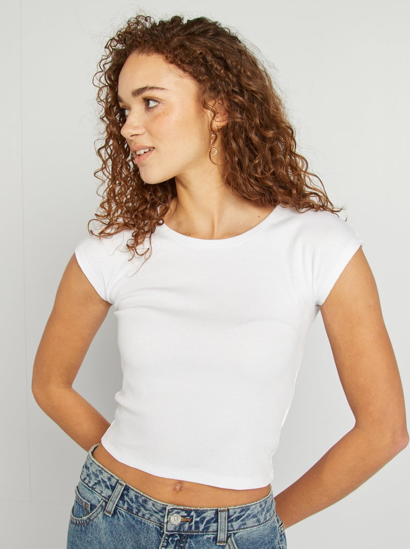 T-shirt crop top a maniche corte bianco - Kiabi