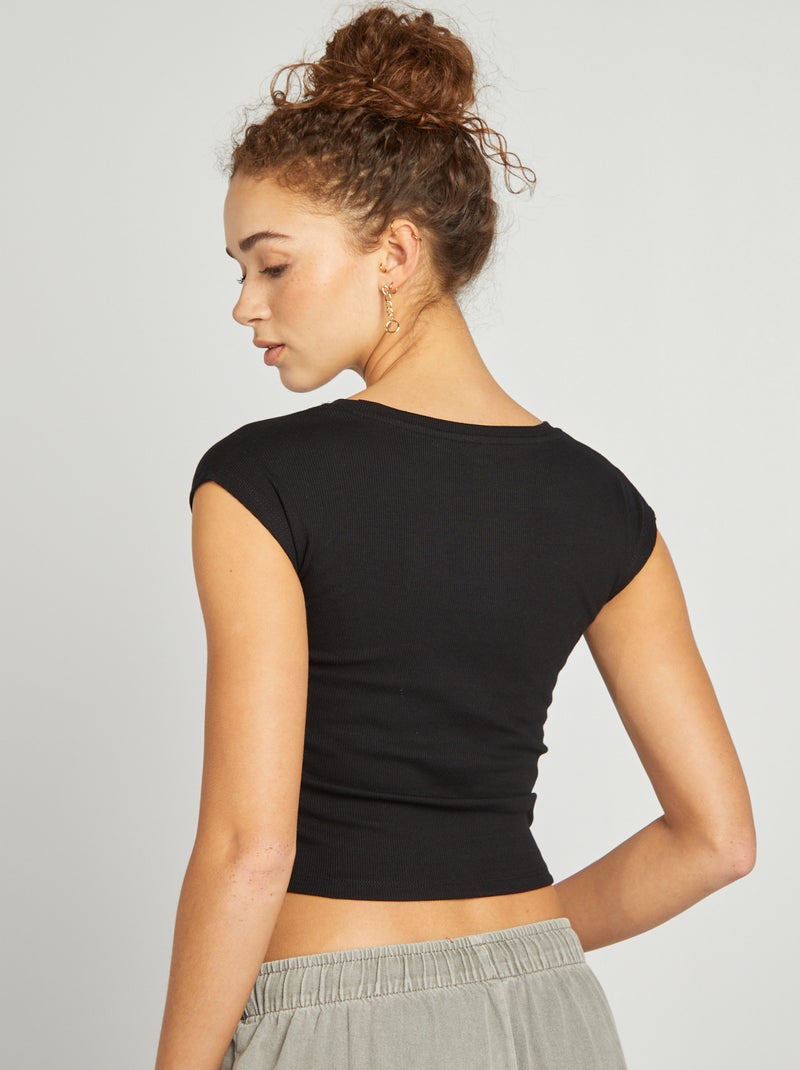 T-shirt crop top a maniche corte nero - Kiabi