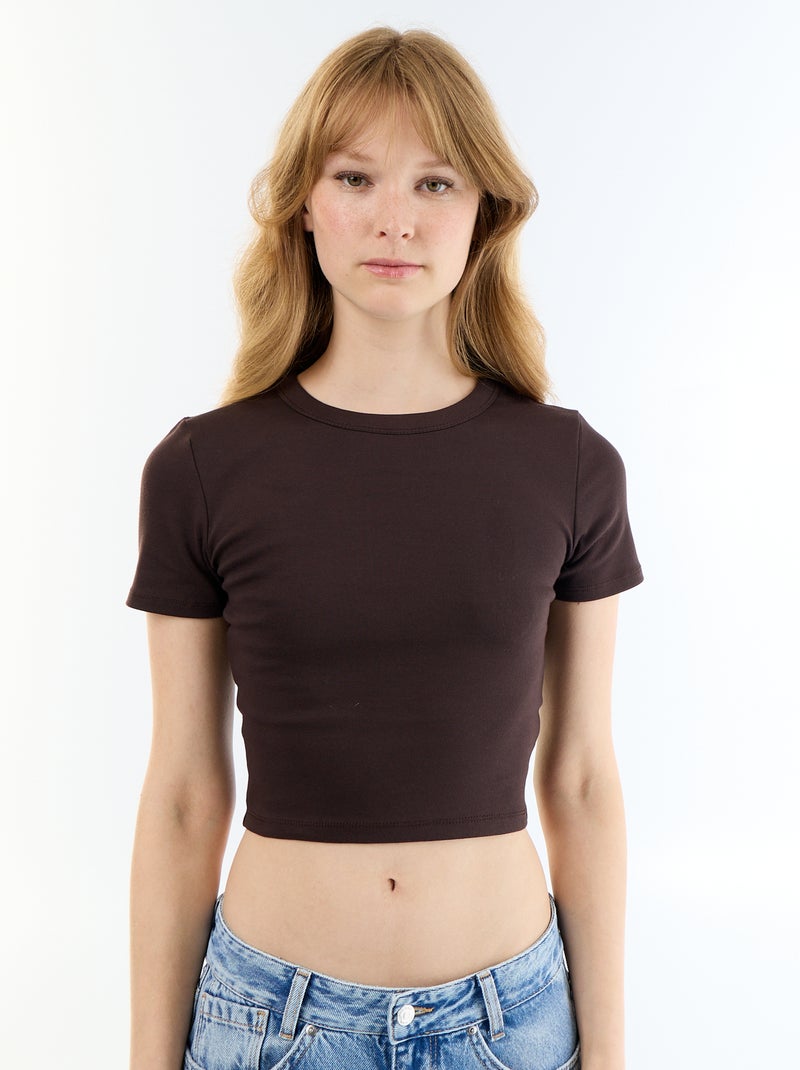 T-shirt crop top basico Marrone - Kiabi