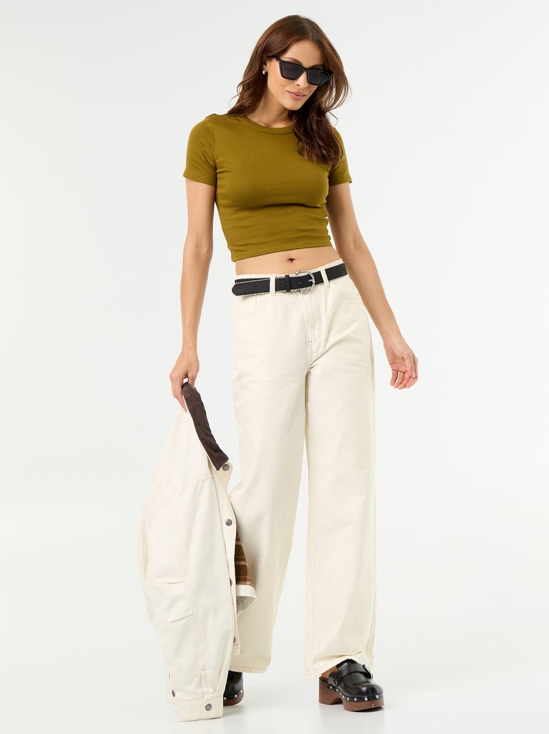 T-shirt crop top basico Verde - Kiabi