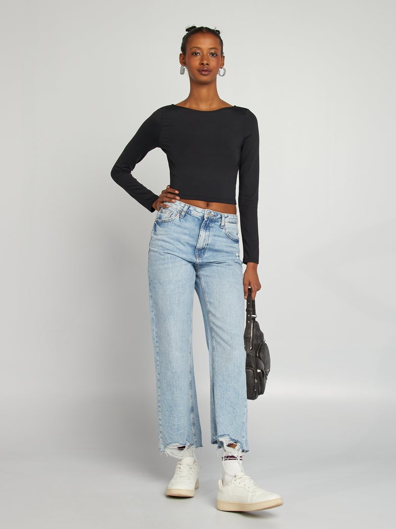 T-shirt crop top incrociata dietro nero - Kiabi