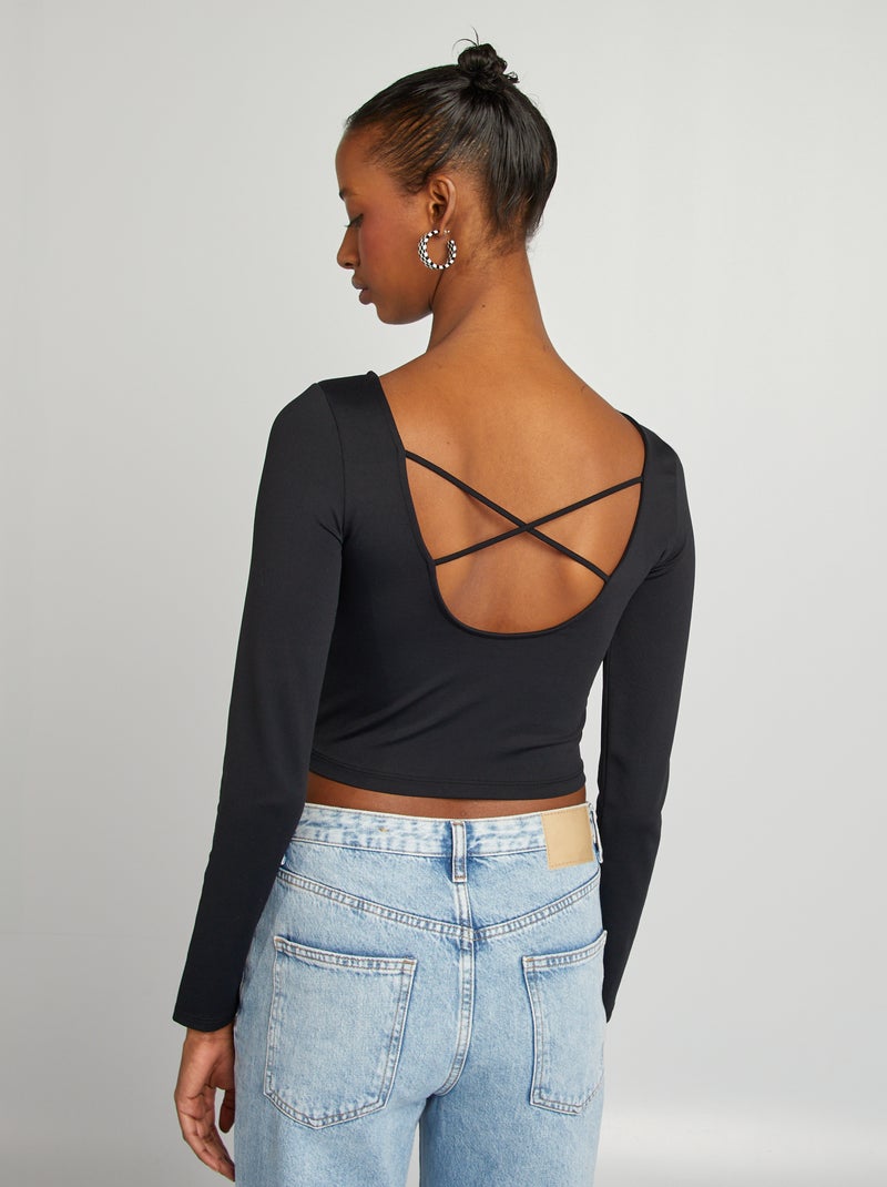 T-shirt crop top incrociata dietro nero - Kiabi
