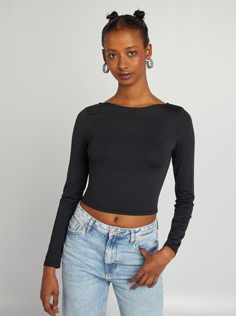 T-shirt crop top incrociata dietro nero - Kiabi