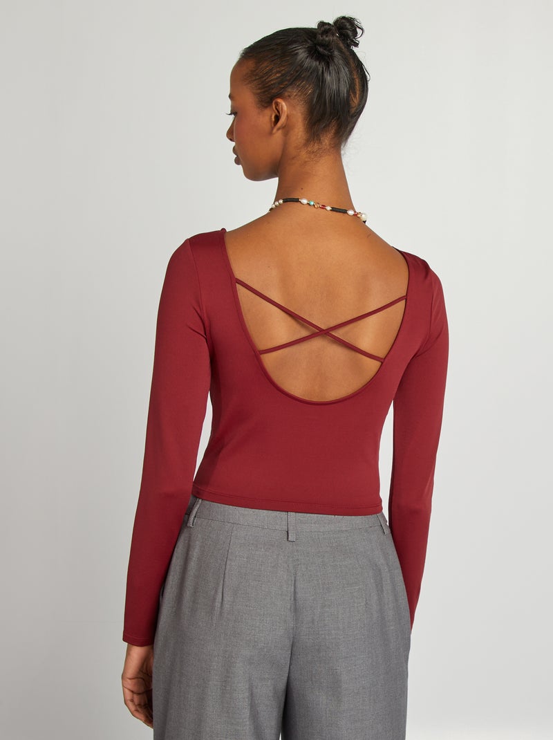 T-shirt crop top incrociata dietro ROSSO - Kiabi
