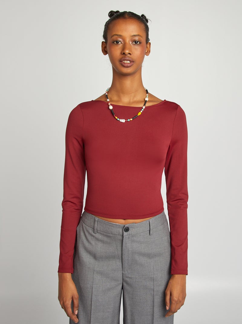 T-shirt crop top incrociata dietro ROSSO - Kiabi
