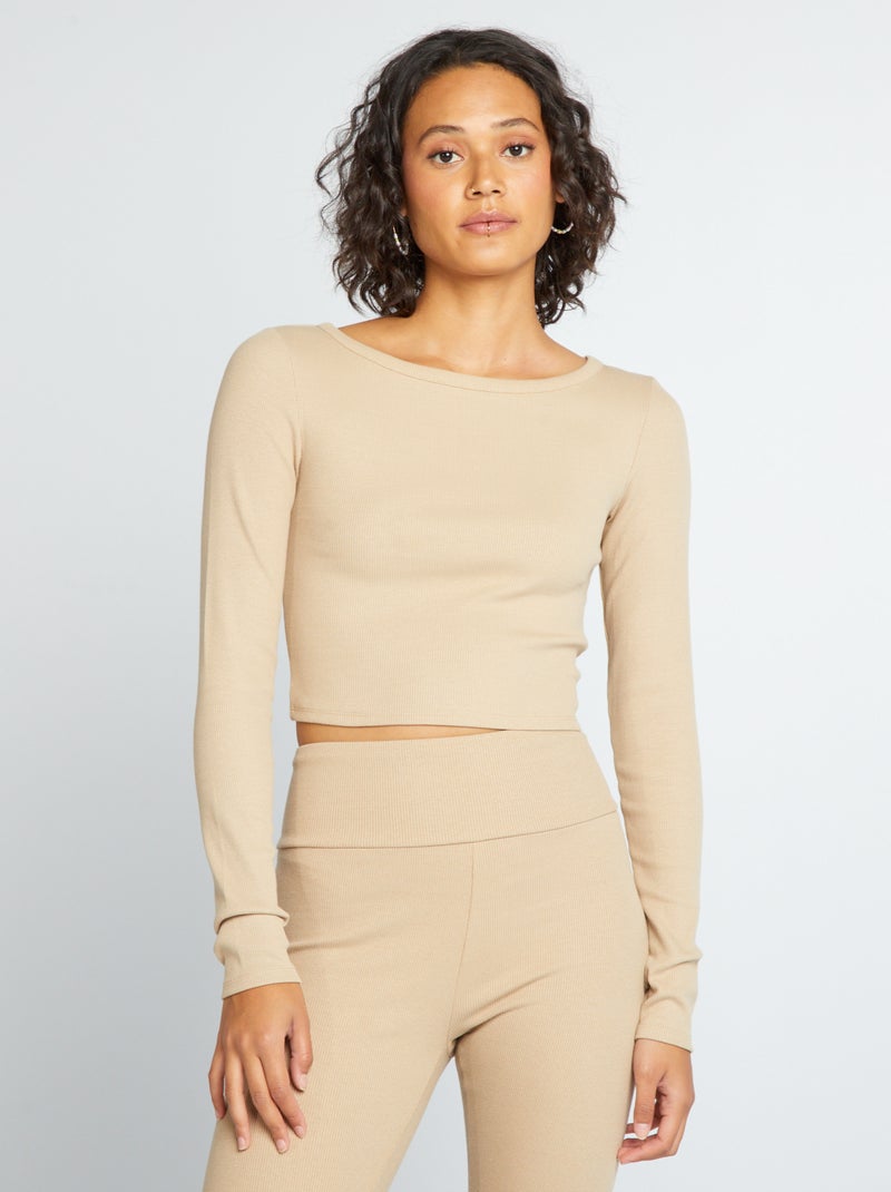 T-shirt cropped a coste BEIGE - Kiabi
