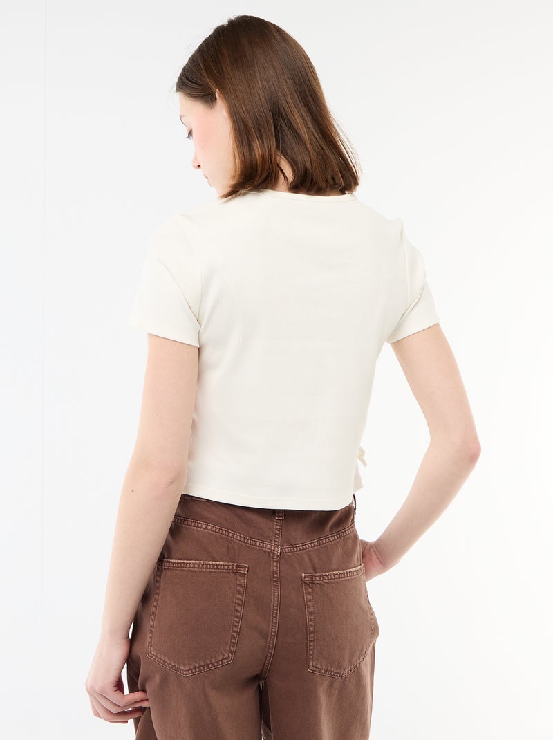 T-shirt cropped a coste con nodi Bianco - Kiabi
