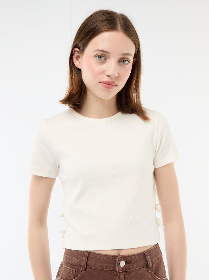 T-shirt cropped a coste con nodi Bianco - Kiabi