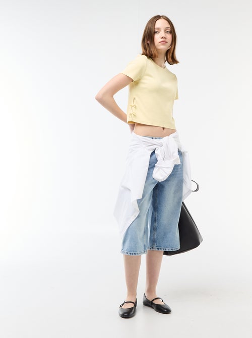 T-shirt cropped a coste con nodi - Kiabi