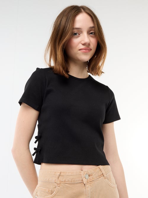 T-shirt cropped a coste con nodi - Kiabi