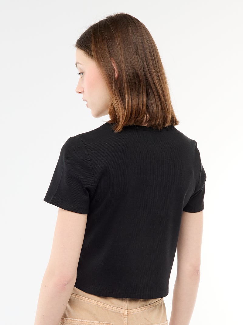 T-shirt cropped a coste con nodi Nero - Kiabi
